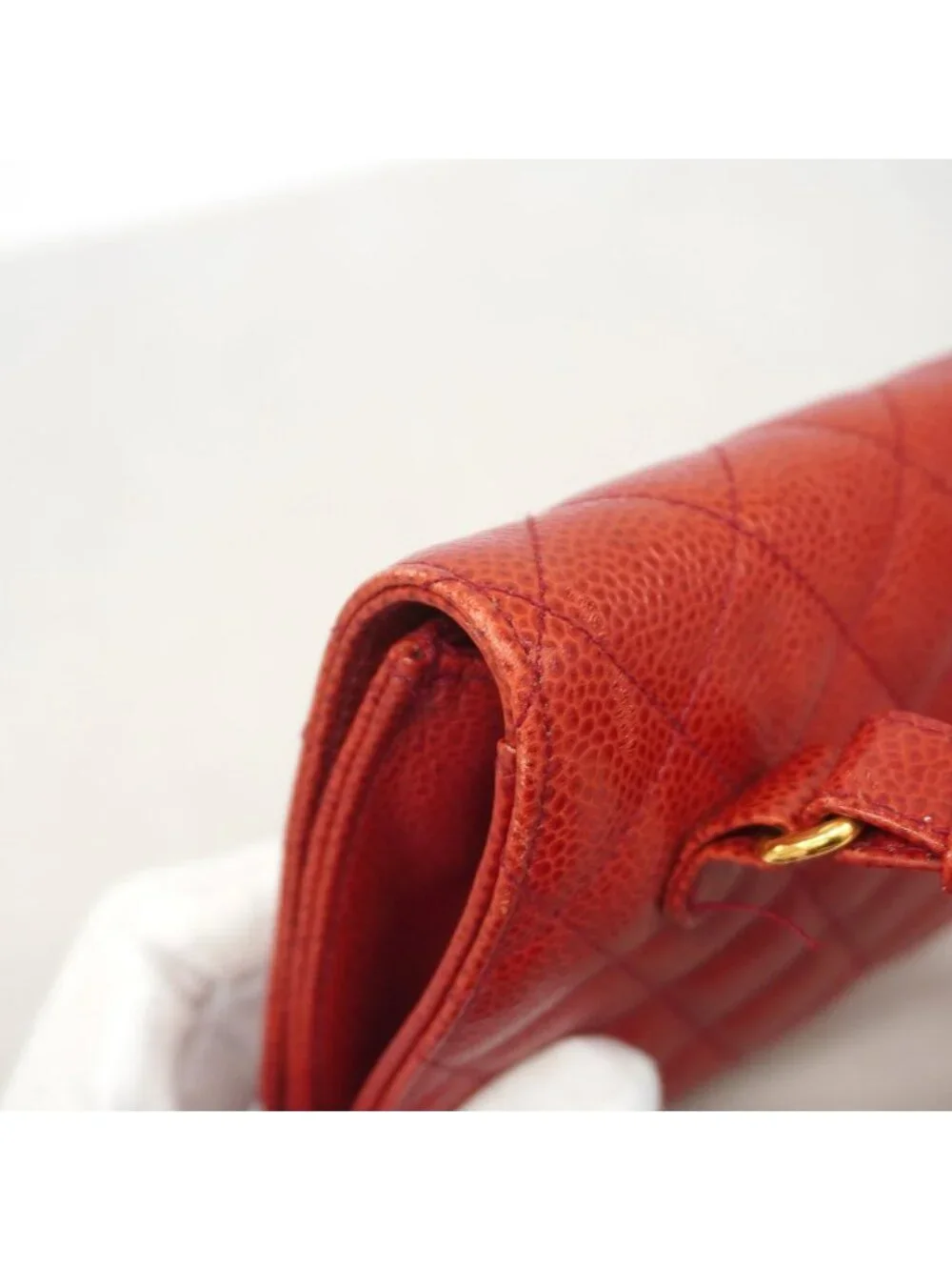 Chanel Waist Bag Quilted Caviar Leather Red Gold